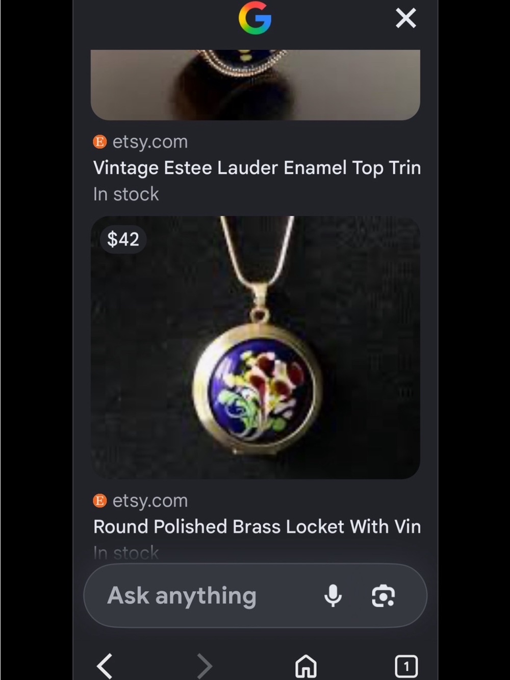 Estee Lauder Blue Enamel Floral Brass Locket Necklace
